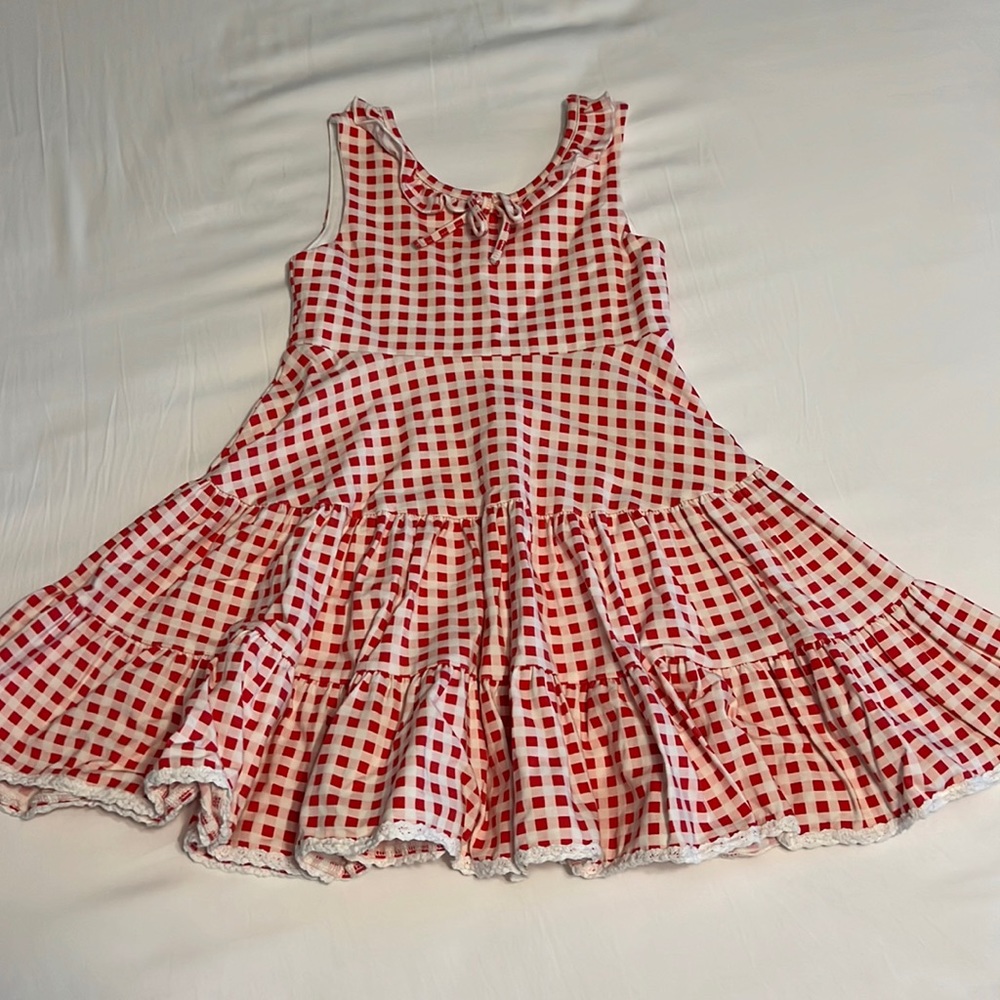 SweetHoney Red and White Gingham Tiered Cotton Dress